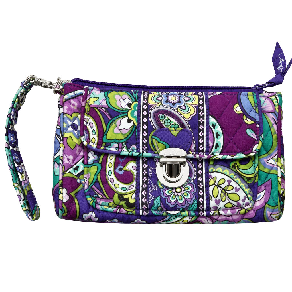 Vera Bradley Pushlock Wristlet Heather Paisley Quilted Purple Wallet 1