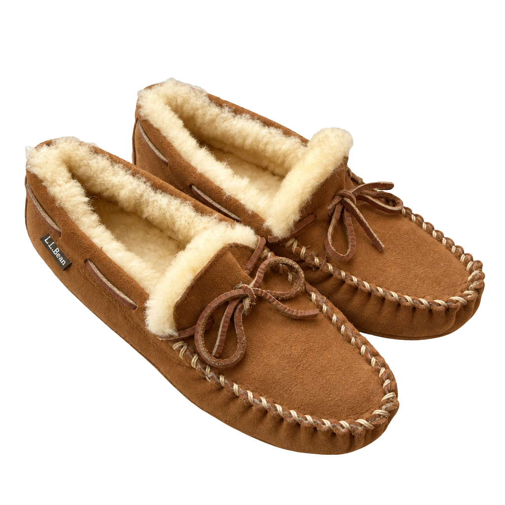 NWOT LL Bean Wicked Good Moccasin Size 8 Medium Brown Shearling Lined Slippers 1