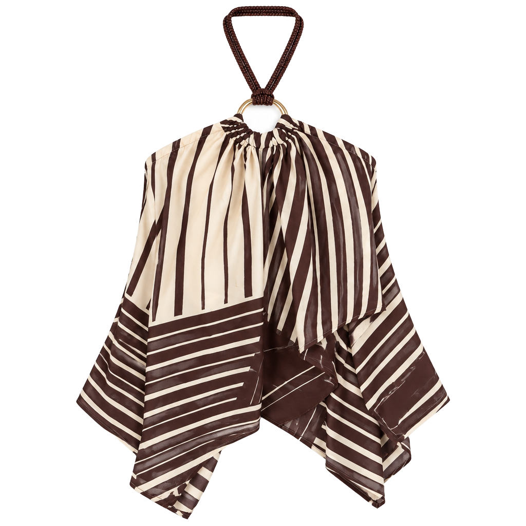 Zara Halter Top Size XL Brown Beige Striped Scarf Cami Backless 1
