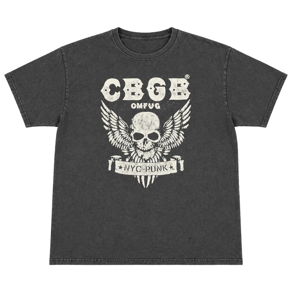 Hanes CBGB OMFUG NYC Punk T-Shirt XL Black Graphic Skull Wings 1