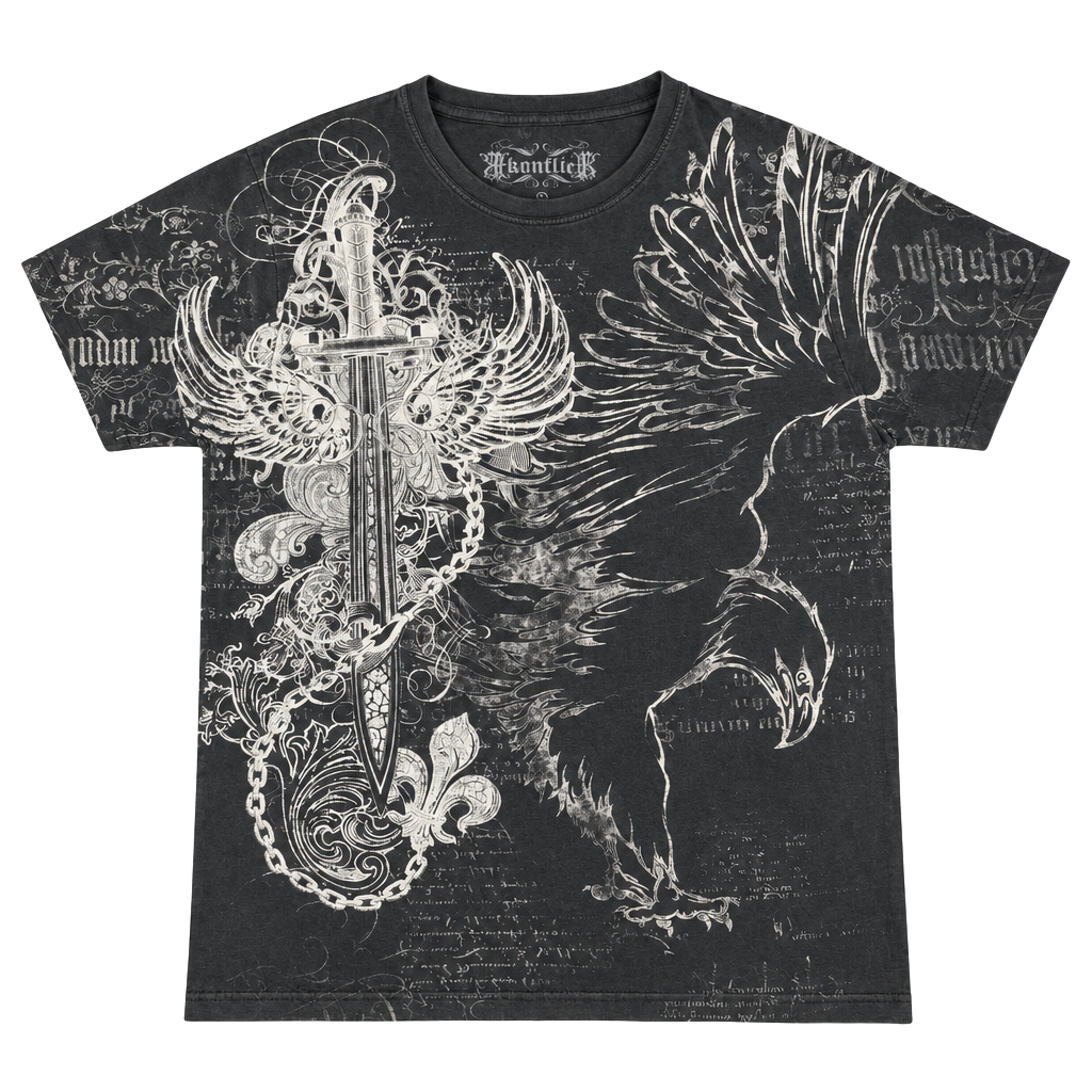 Kenflick Graphic T-Shirt Size M Black Y2K Dagger Eagle 1