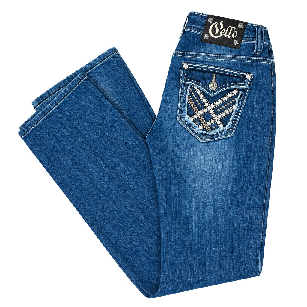 Cello Jeans Bootcut Size 3 Embellished Rhinestone Flap Pockets 1