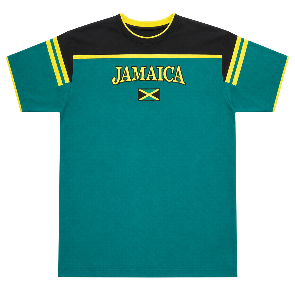 LMS Jamaica T-Shirt Green Black Yellow Flag Graphic 1