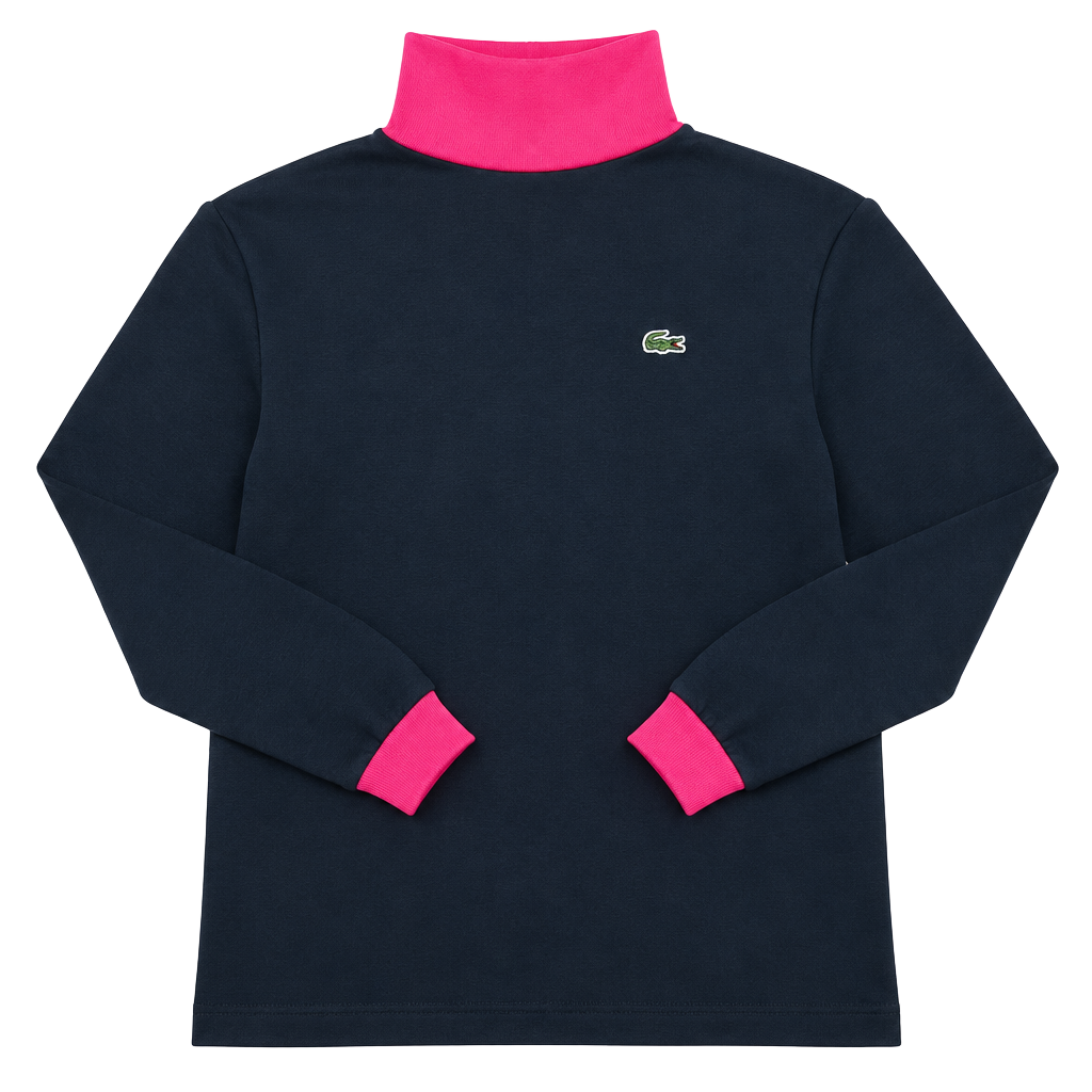 Izod Lacoste Black Long Sleeve Turtleneck Size L Pink Trim Vintage 90s 1