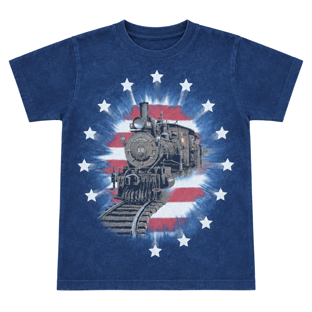The Mountain American Steel Locomotive Train Size M Tie Dye T-Shirt 1