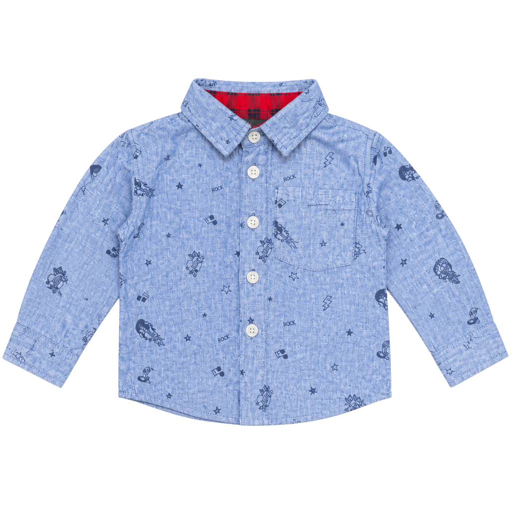 Little Rebels Button-Down Shirt Size 12M Blue Rock Guitar Print 1