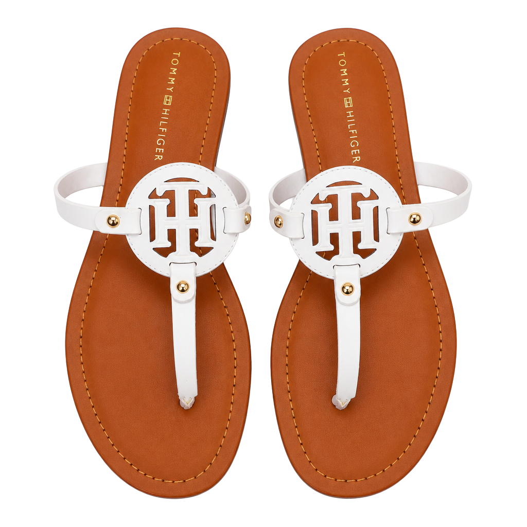Tommy Hilfiger Litzy Flat Sandals Size 10M White T-Strap 1