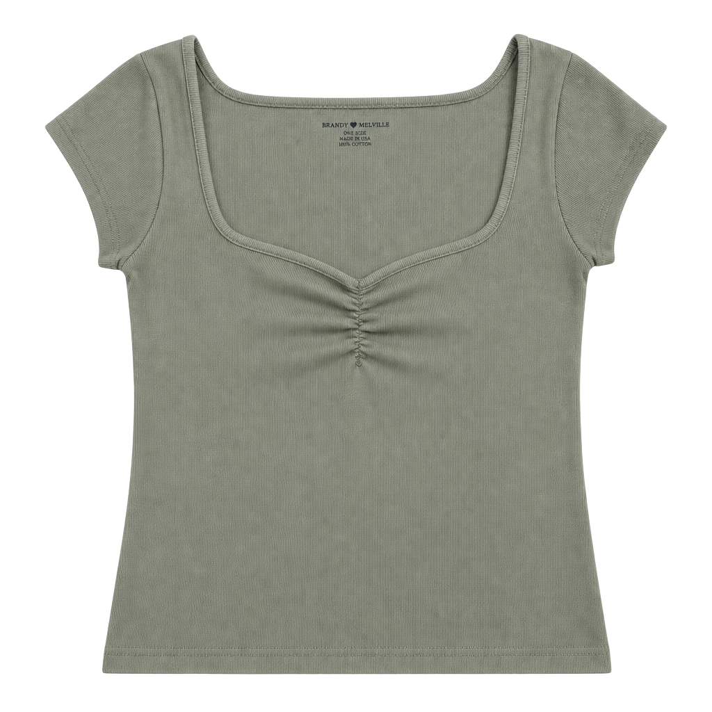 Brandy Melville Ruched Sweetheart Top Sage Green Cotton 1