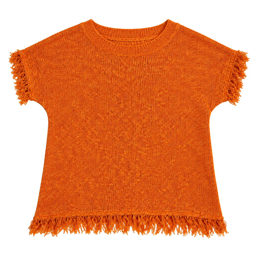 ANDTHEWHY Knit Top Size S/M Orange Open Weave Fringe 1