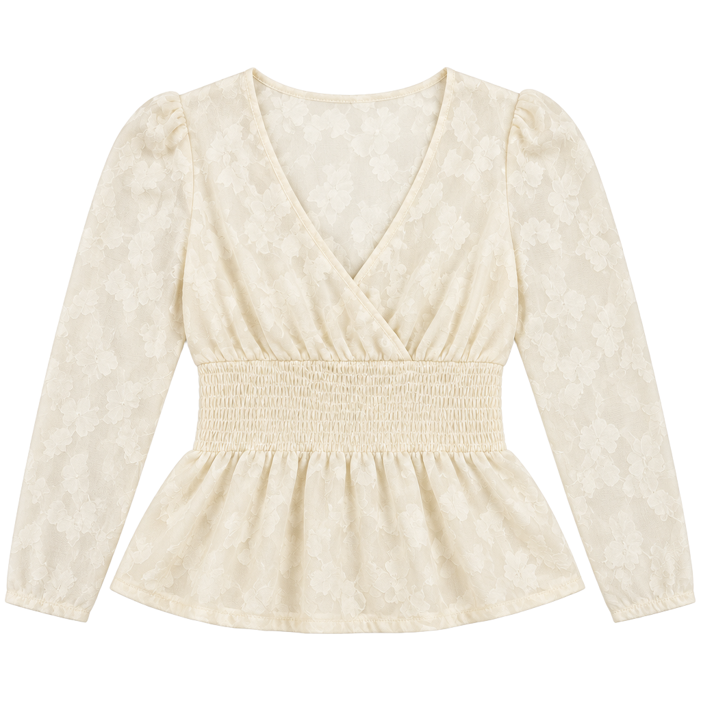 Sincerely Jules Long Sleeve Blouse Size M Ivory Floral Cut Out Peplum 1