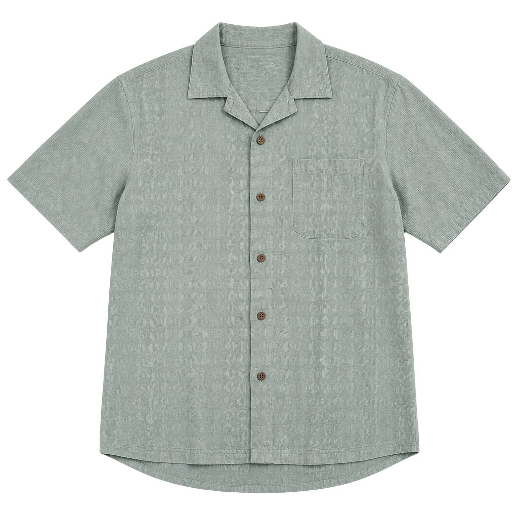Haggar 100% Silk Machine Washable Textured Square Pattern Sage Green Short Sleeve Camp Shirt Small 1