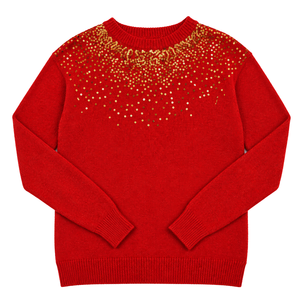 Red Sequin Embellished Crewneck Sweater 1