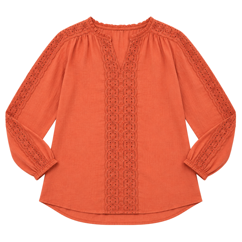 St. John's Bay Blouse Size L Coral Eyelet Trim Long Sleeve Cotton Modal 1