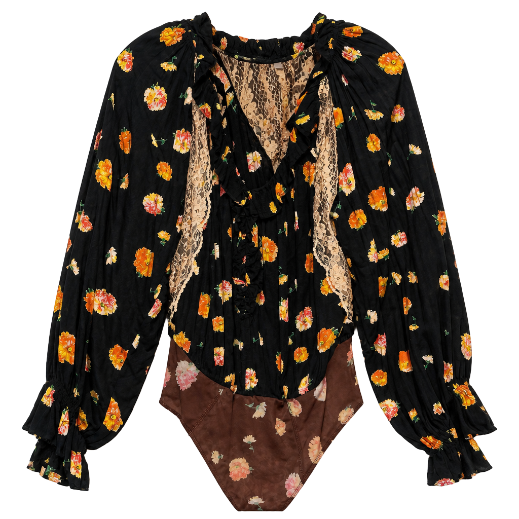 Free People Poppy Printed Bodysuit In Black In Black Combo - 66% Off 1