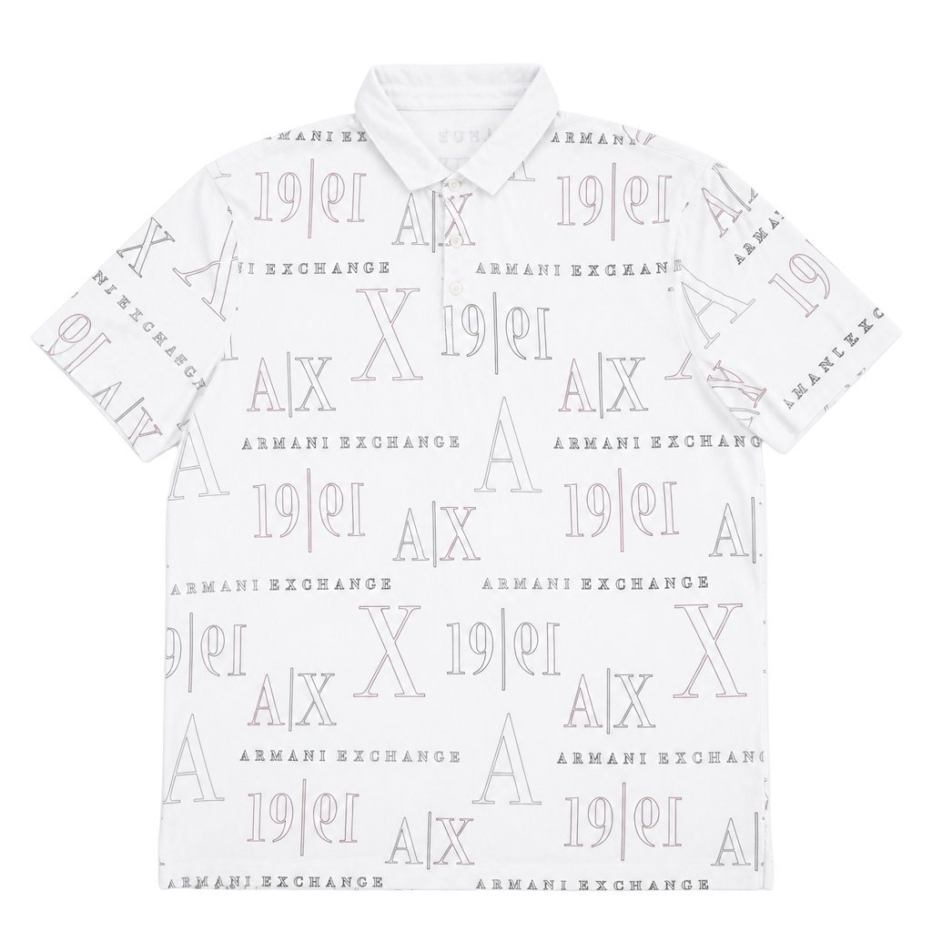 Armani Exchange All-Over Logo Print Cotton Polo Shirt White XXL 1
