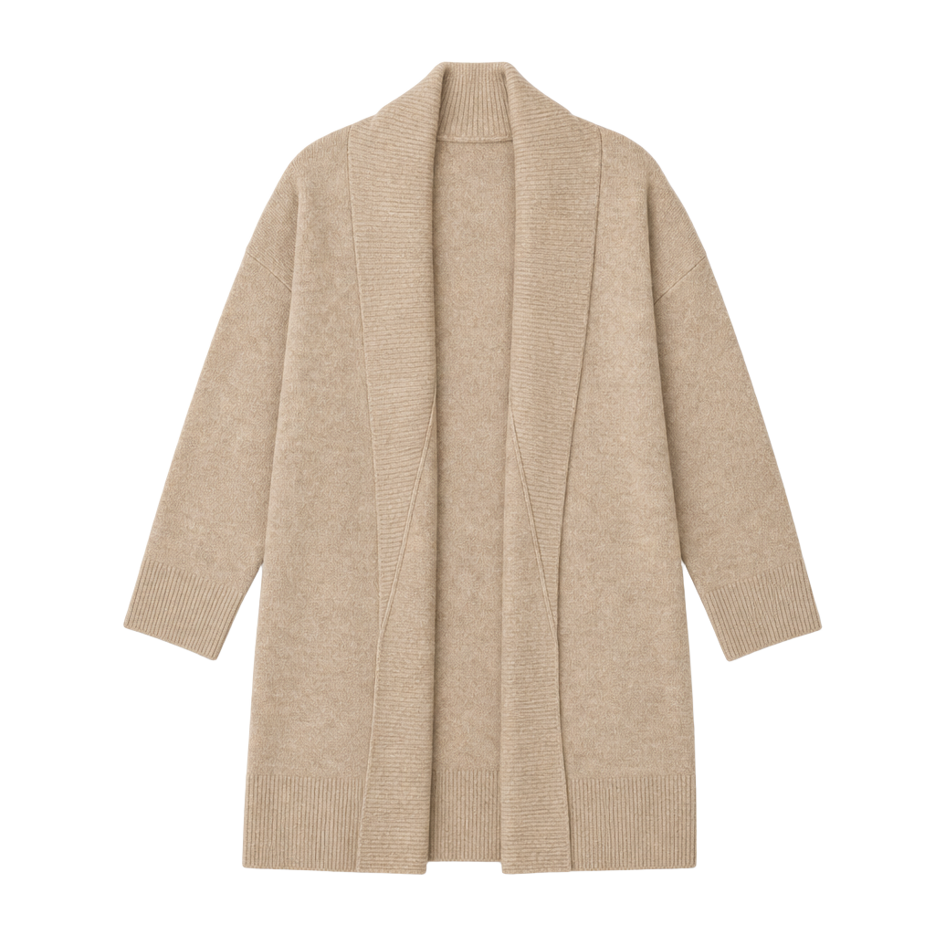 Time and Tru Women's Open-Front Shawl Collar Cardigan Sweater Beige Large 1