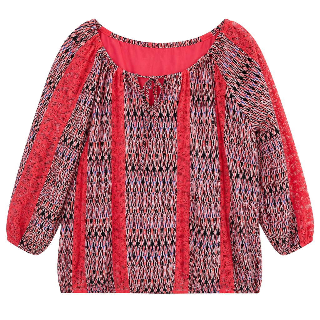 Hot in Hollywood Maya Peasant Blouse with Lace Multicolored Size L 1
