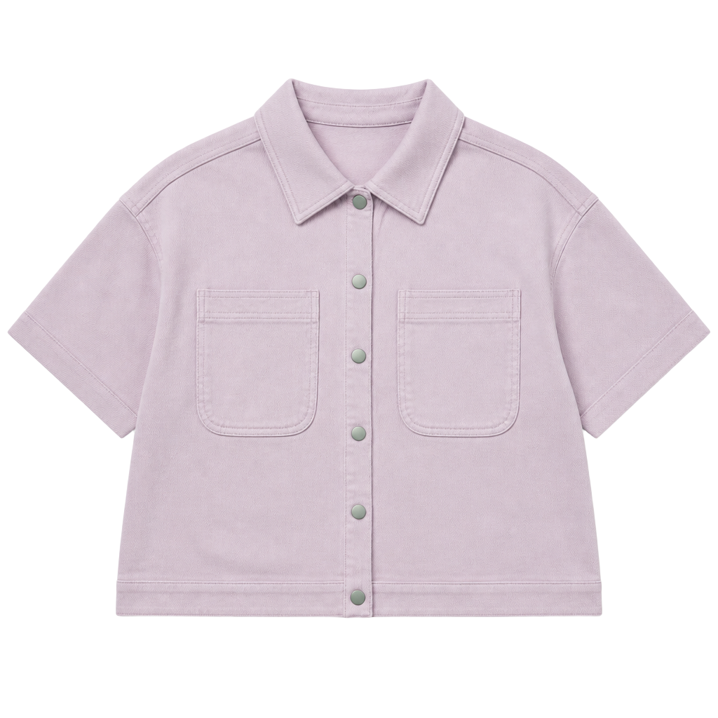 Mystree Lavender Short Sleeve Button Up Denim Shirt Jacket with Pockets 1