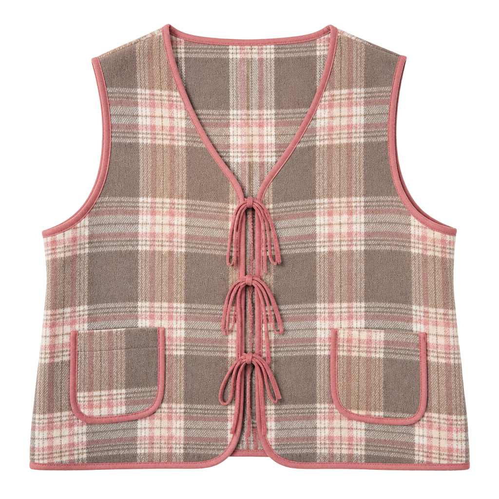 Haptics Rosewood Plaid Vest Size 1X Brown Pink 1