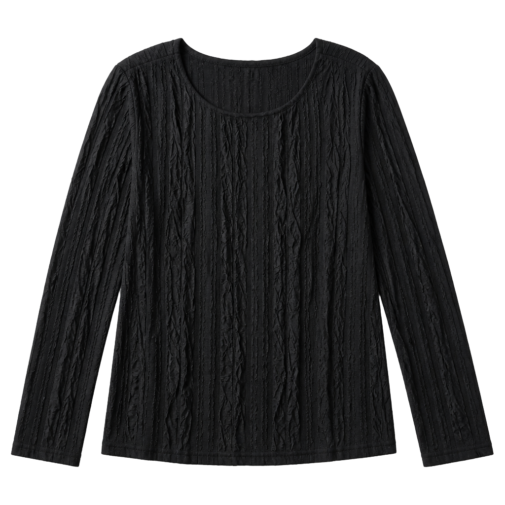 White Birch Black Textured Crinkle Long Sleeve Top XL 1