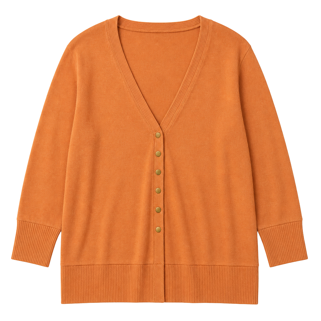 Zenana V-Neck Snap Button Cardigan Sweater Orange Size L 1