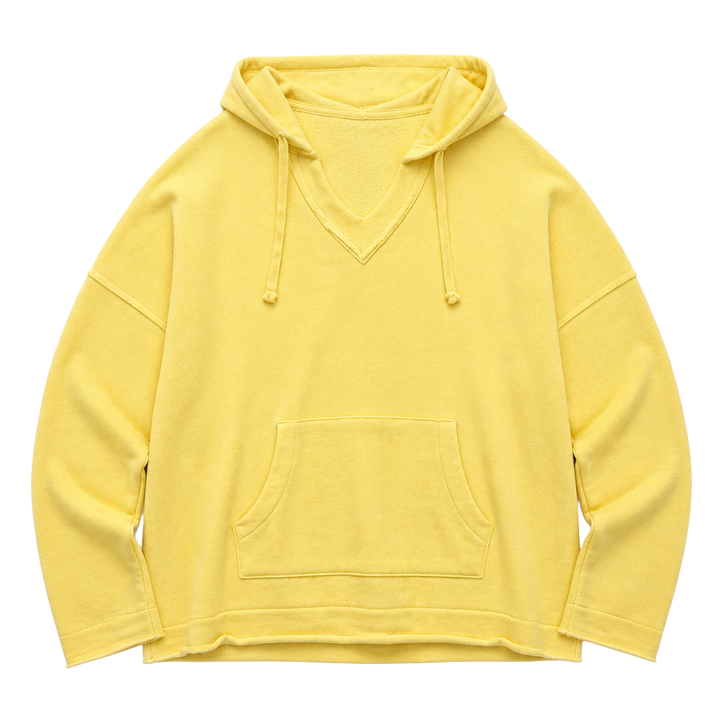 Mono B V-Neck Raw Edge Kangaroo Pocket Hoodie Yellow Size L 1