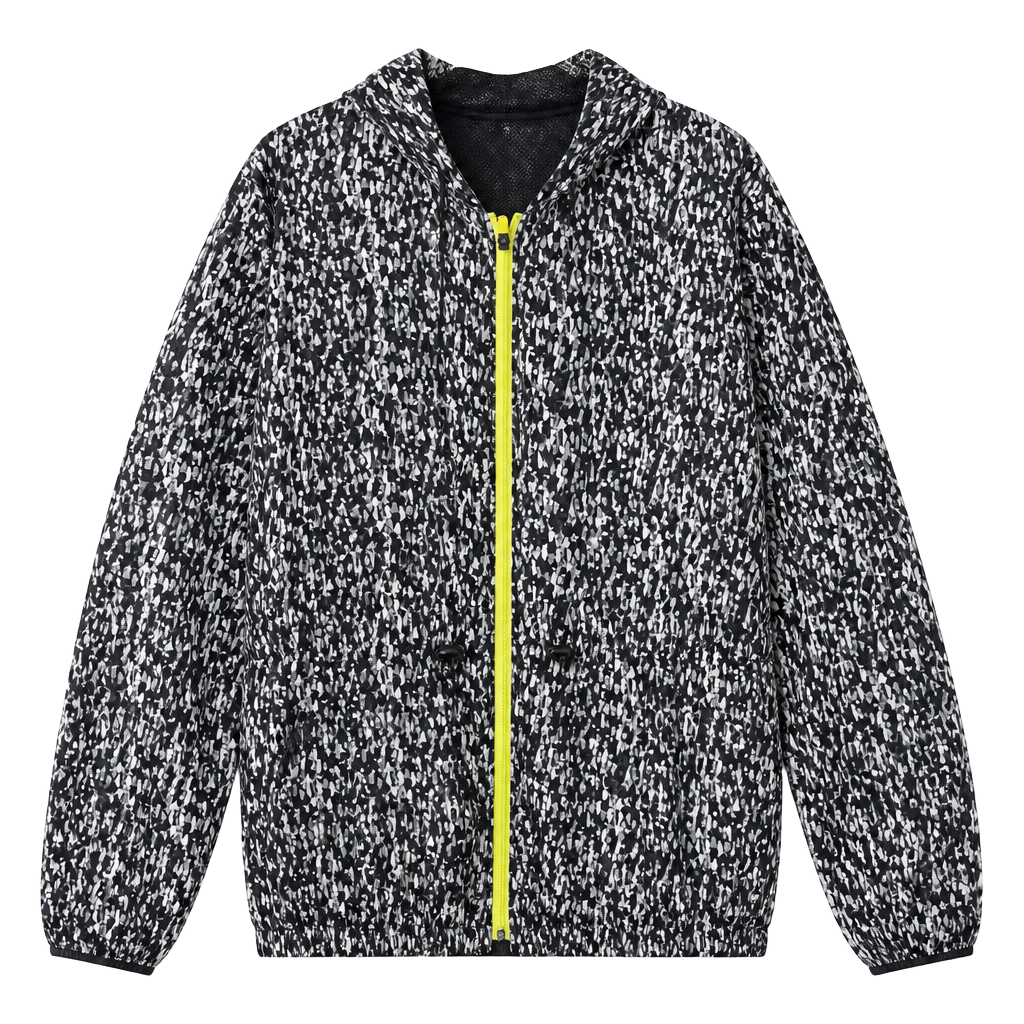 Fabletics Siena Lightweight Hooded Black and White Confetti Print Windbreaker XL 1