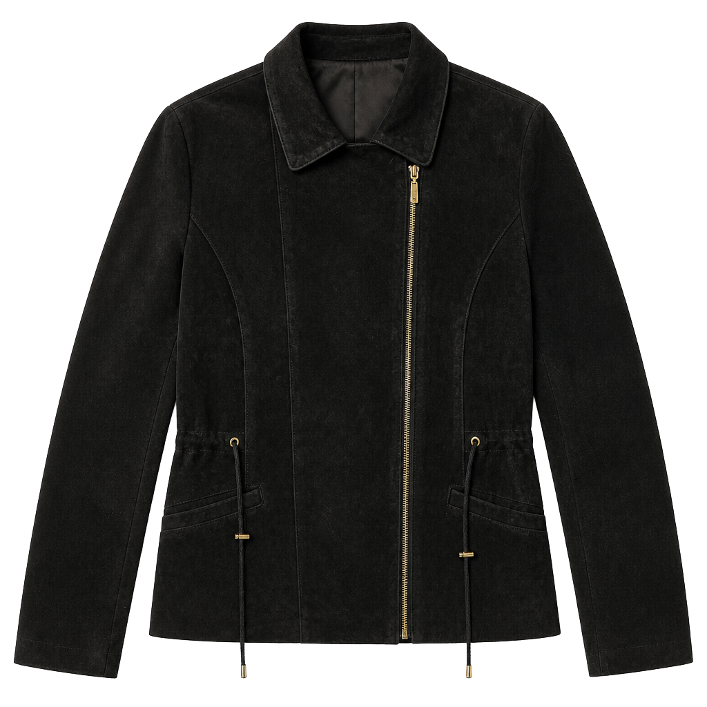 IMAN Global Chic Women's Black Suede Leather Asymmetrical Moto Jacket 1