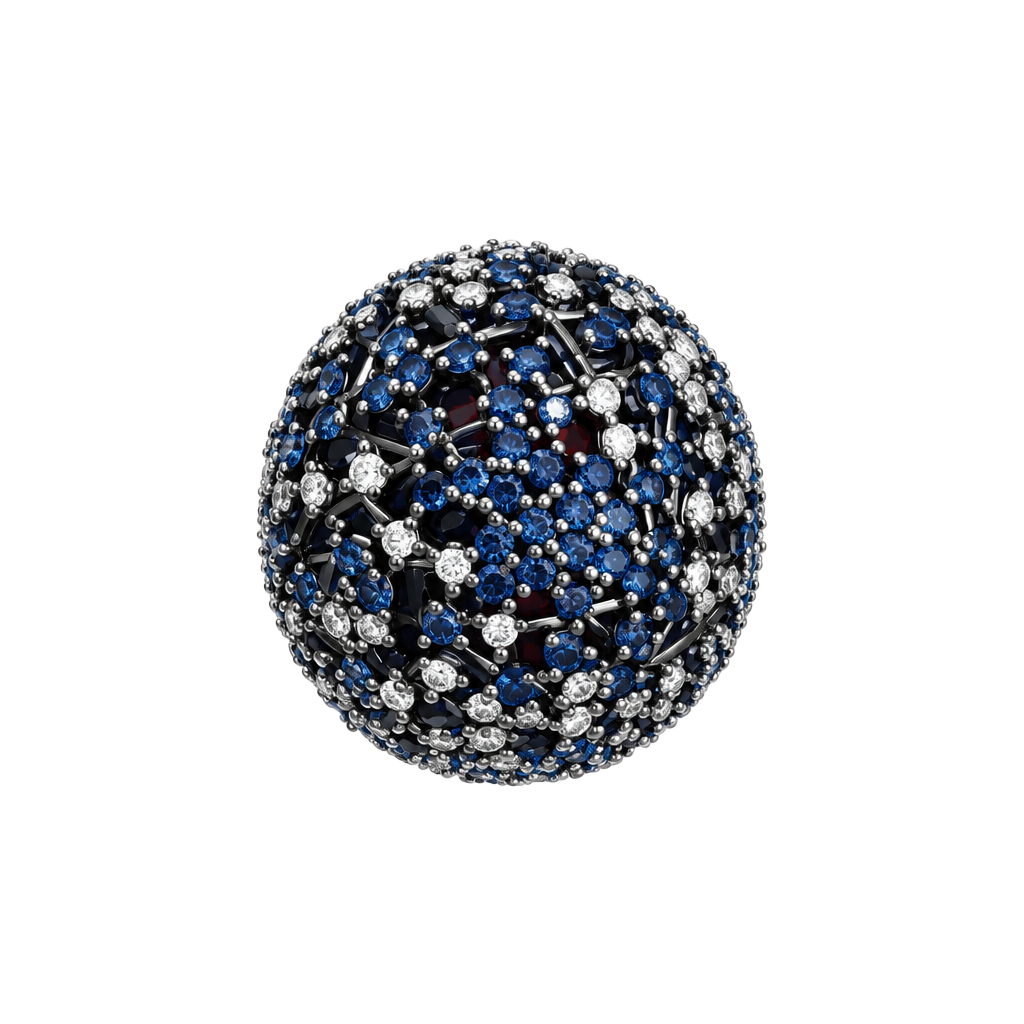 Unbranded Sapphire Diamond Dome Cocktail Ring Size 7.5 Blackened Metal 1