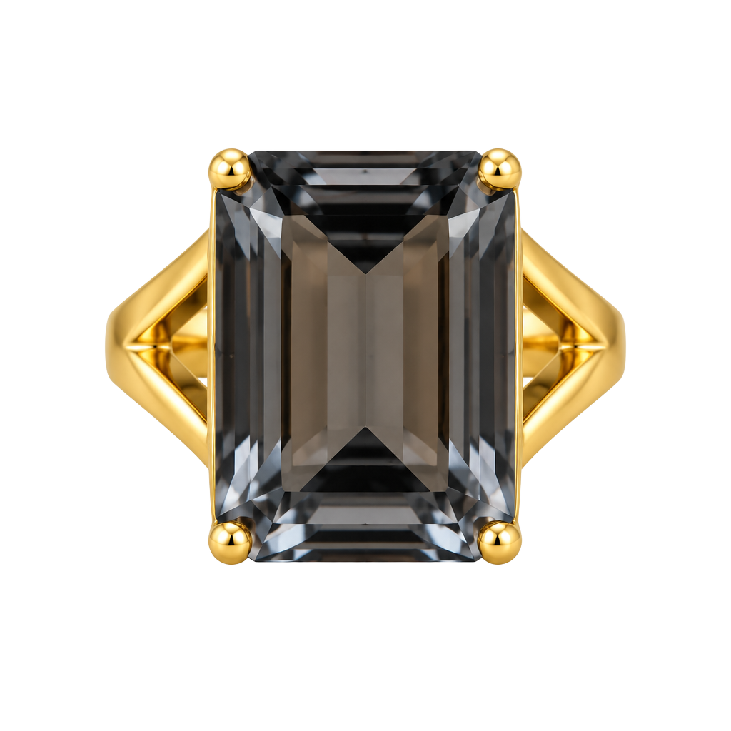 Gold-Plated Emerald Cut Smoky Quartz Ring Size 7.5 1