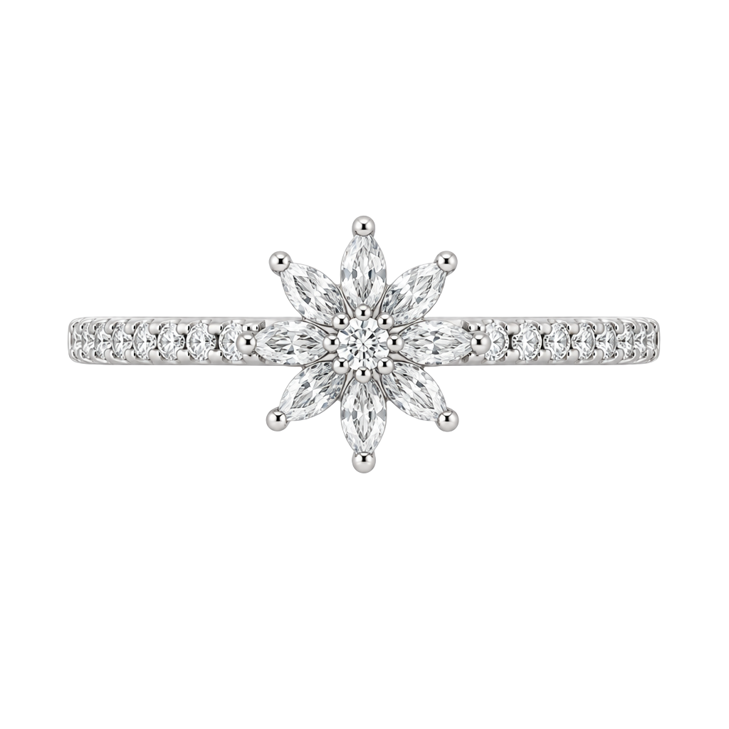 Zirconia Floral Cluster Ring in White Gold 1