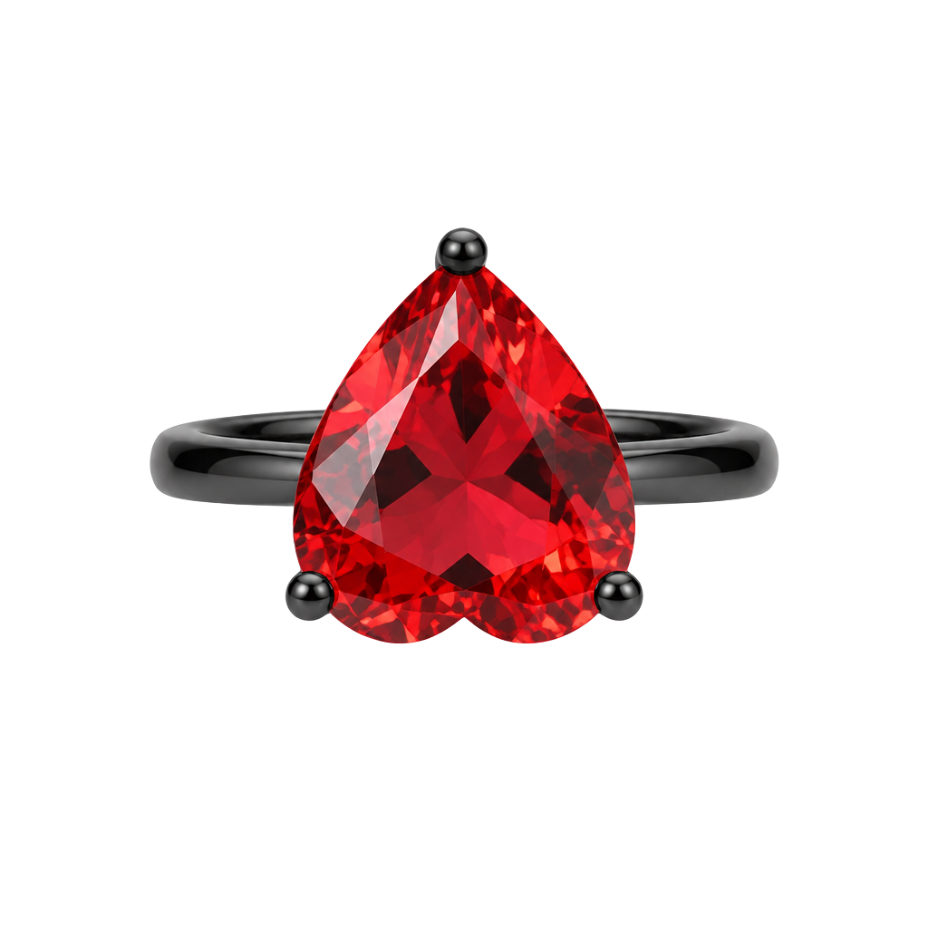Heart Cut Red Crystal Black Ring Size 8 1