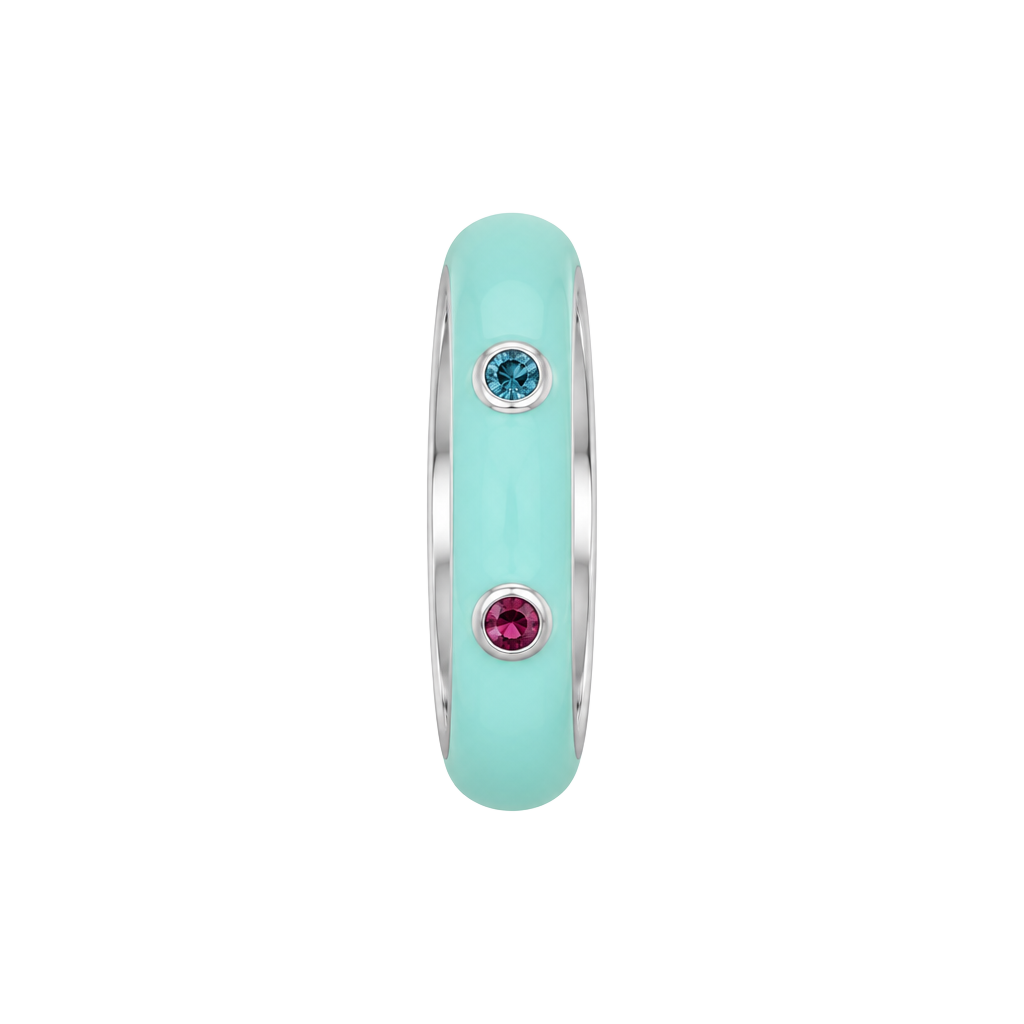 Turquoise Enamel Gemstone Ring Size 7.5 Blue Enamel Band 1