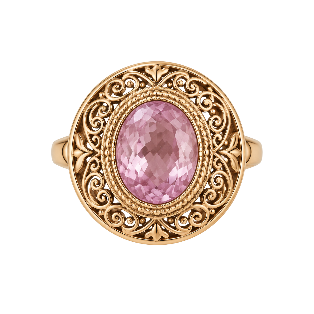 Vintage Filigree Amethyst Cocktail Ring Size 7 Pink Gemstone 1