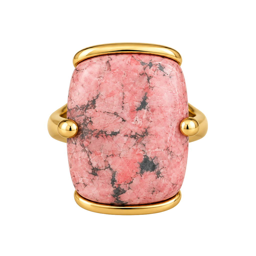Pink Rhodonite Gold Tone Statement Ring Size 7 1