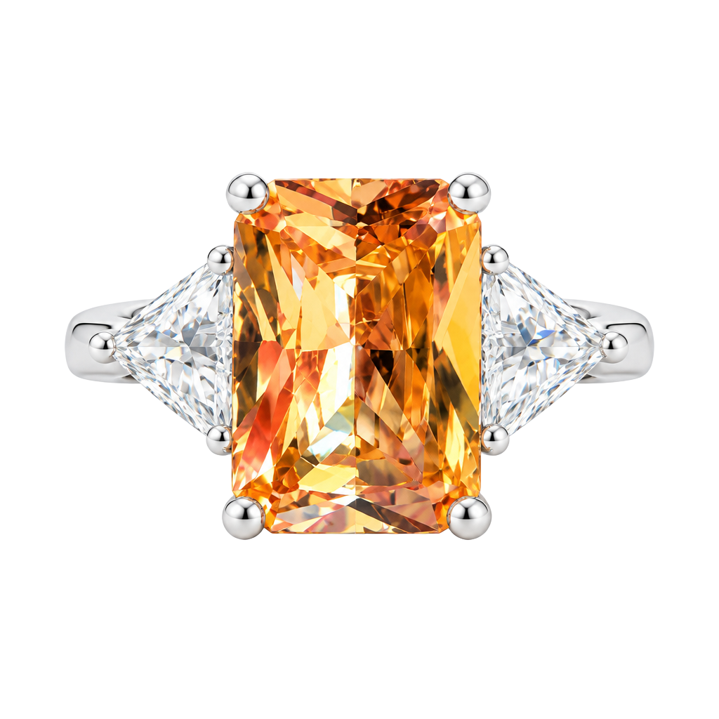 Custom Art Deco Three-Stone Ring Size 7.5 Champagne CZ Silver 1