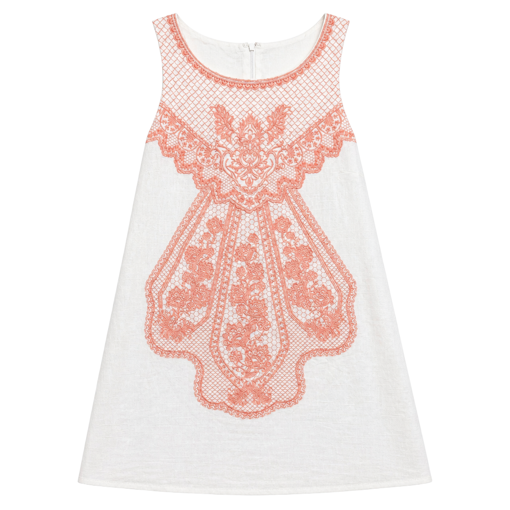 Gen Z Cottagecore Hipster Champagne & Strawberry White and Pink Embroidered Linen 1