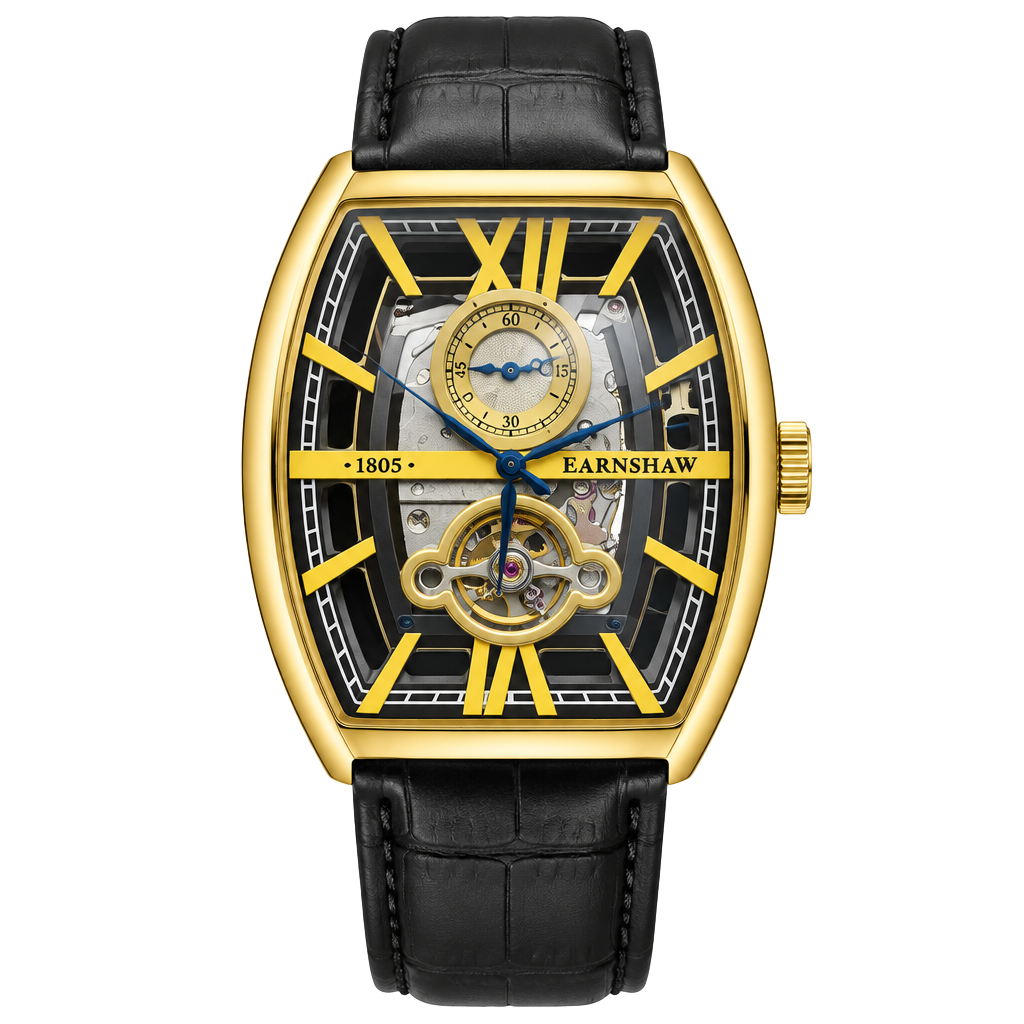 Thomas Earnshaw Holborn Boulton Automatic Gold Black Leather Watch ES-8111-02 1