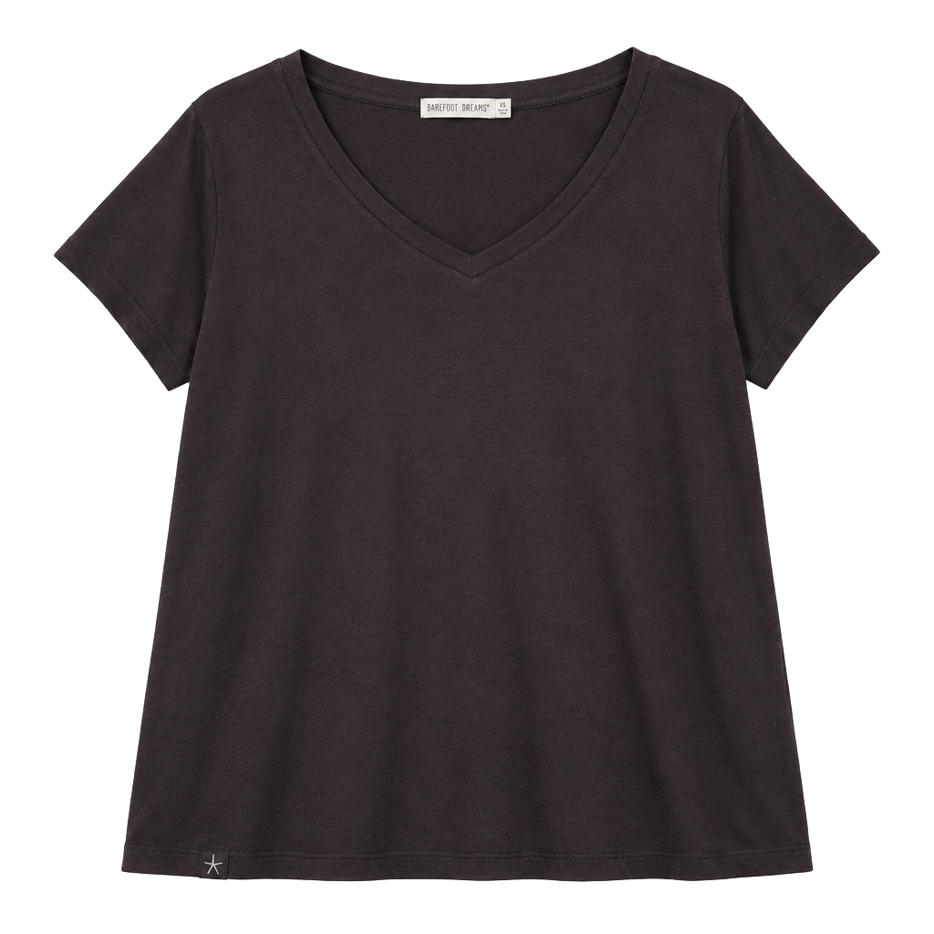 Barefoot Dreams Washed Jersey V-Neck Tee Size 1X Black 1