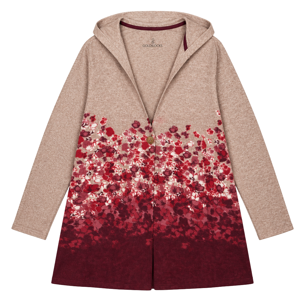 Cuddl Duds Hooded Wrap Size 3X Tan Burgundy Floral 1