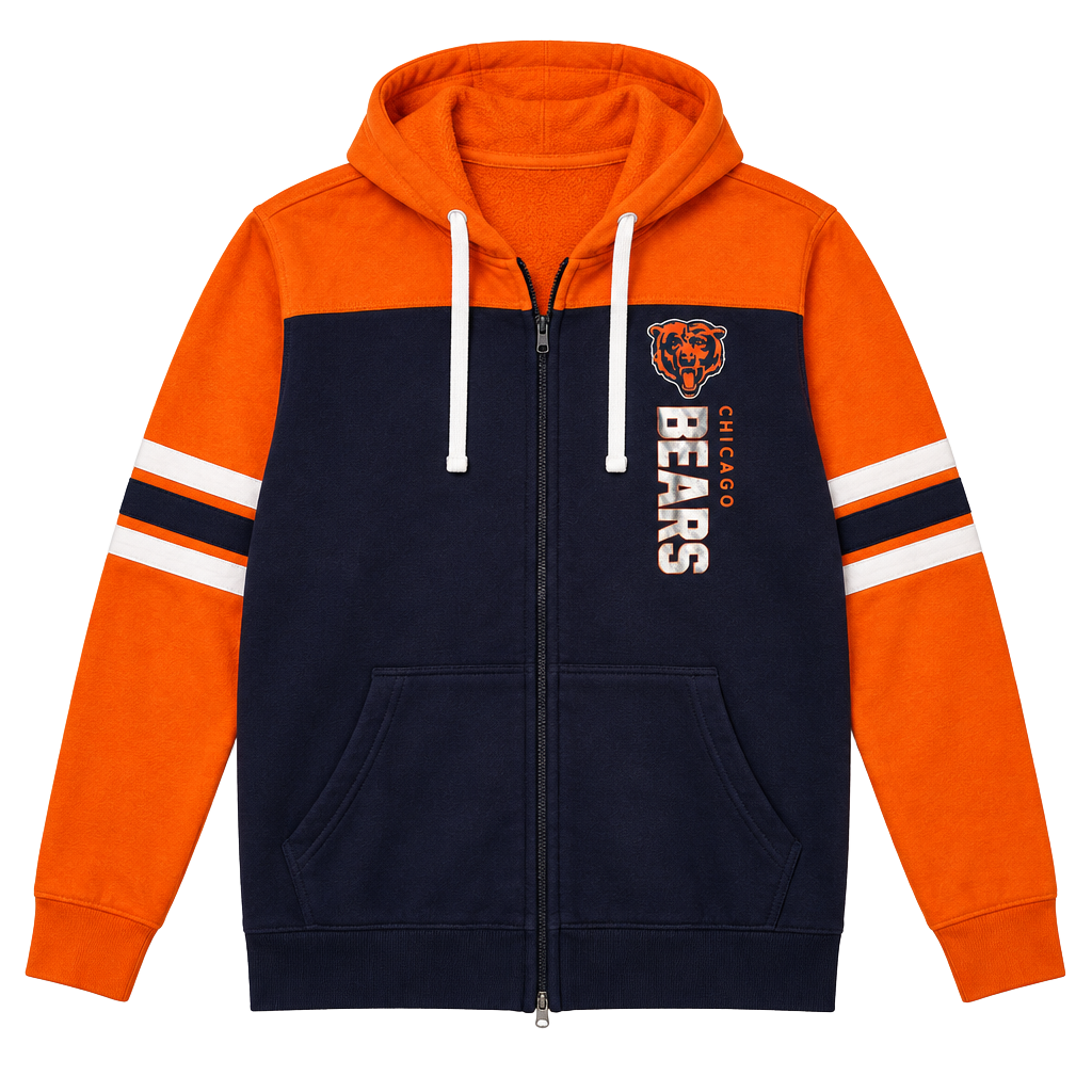 NFL Chicago Bears Full Zip Hoodie Size 5XL/5XG Orange Navy 1