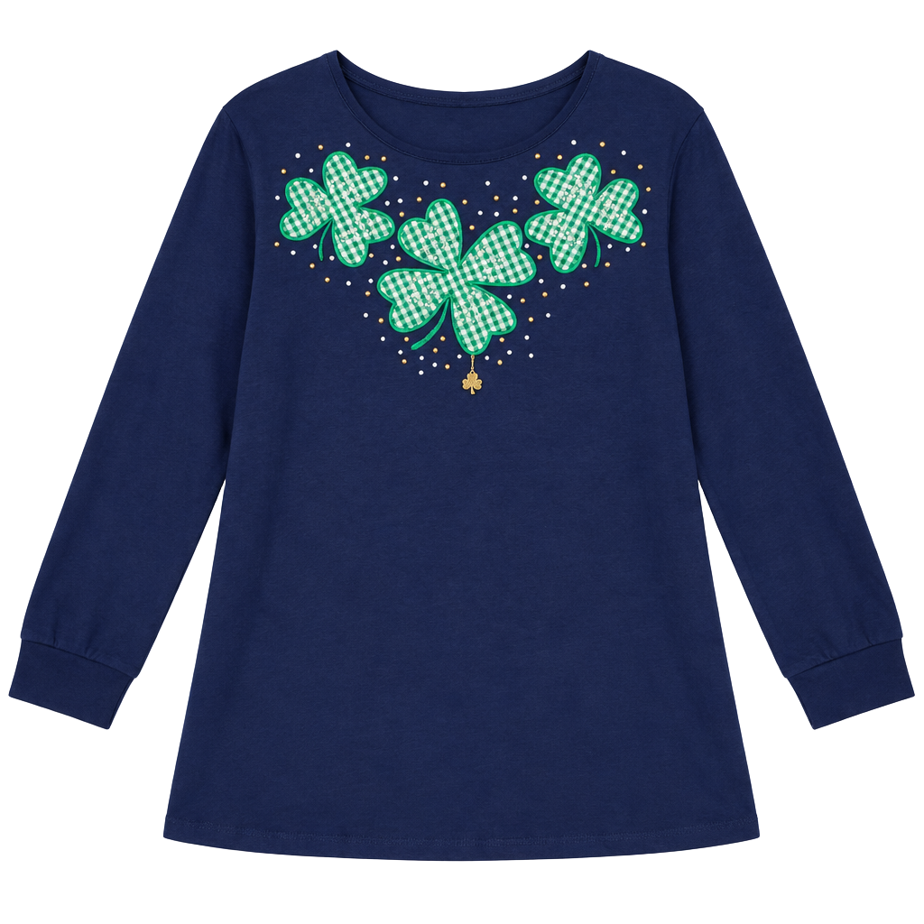 Quacker Factory Shamrock Top Size 3X Blue Long Sleeve Rhinestone Saint Pat 1