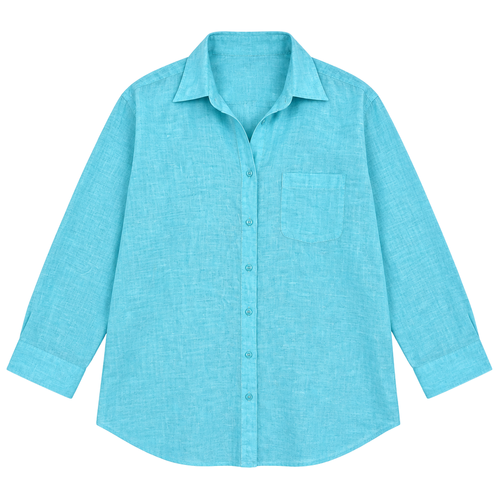 Chico’s No-Iron 100% Linen Button-Front Shirt – Size 4 / XXL – Turquoise Blue 1
