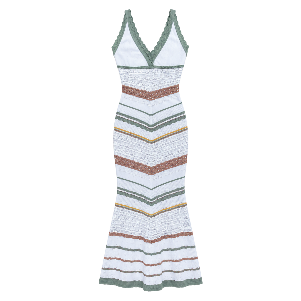 Alexis Allia Knit Dress Size M White Multi Striped Halter Midi 1