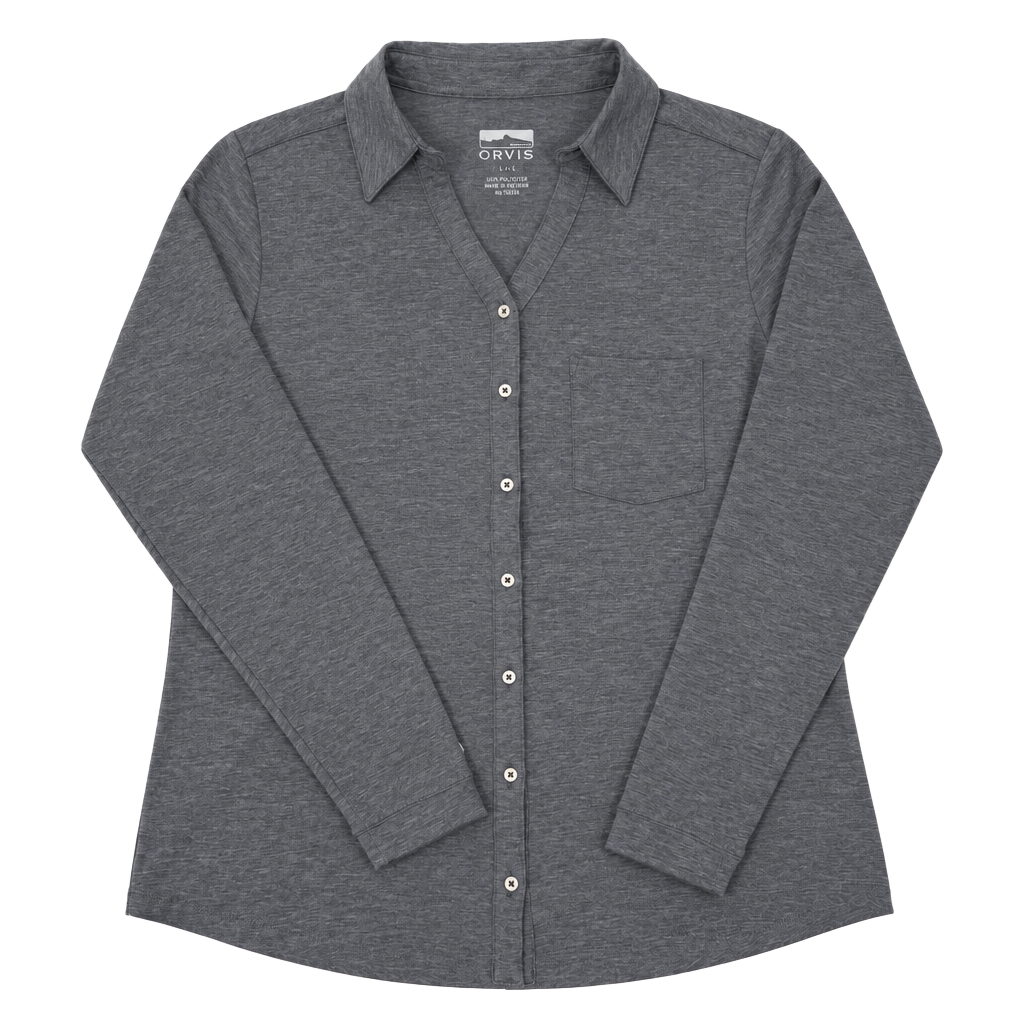 Orvis Knit Long Sleeve Button Down Shirt Size L Gray 1