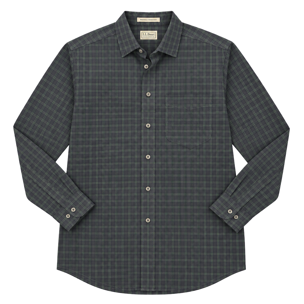 L.L. Bean Plaid Wrinkle Resistant Shirt S-Reg Blue Green 100% Cotton 1