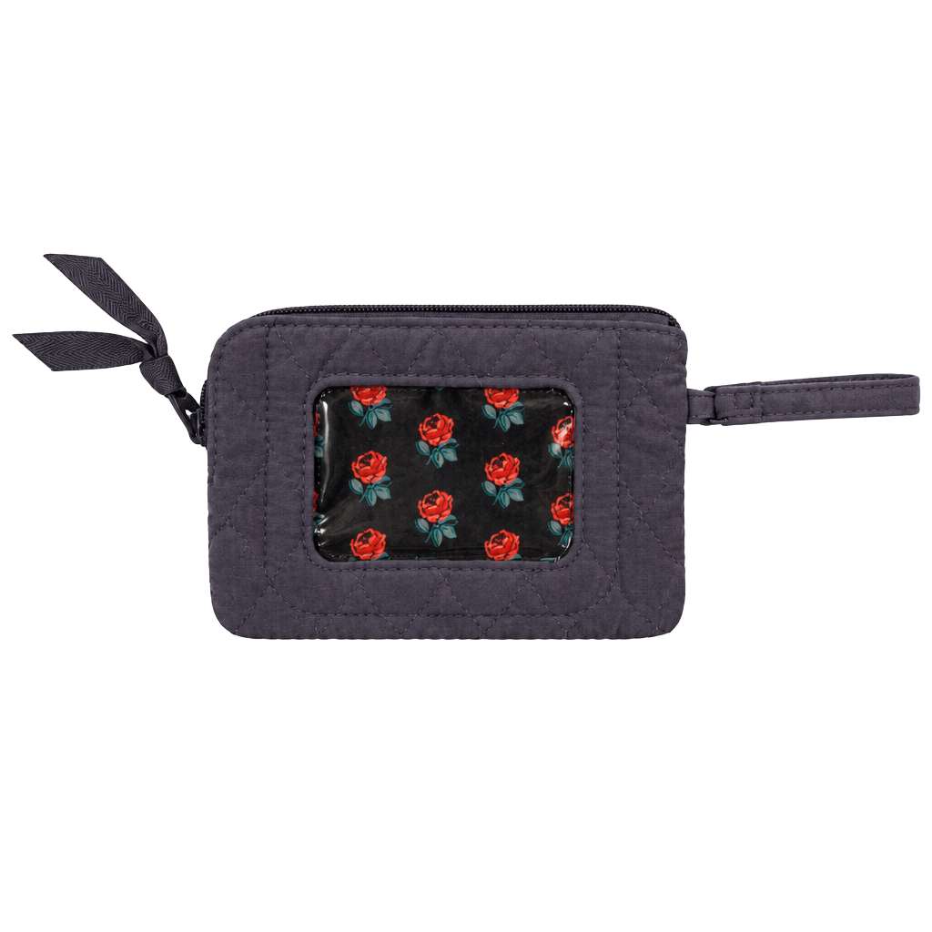Vera Bradley Zip ID Case Wristlet Quilted Gray Floral Purse Wallet 1