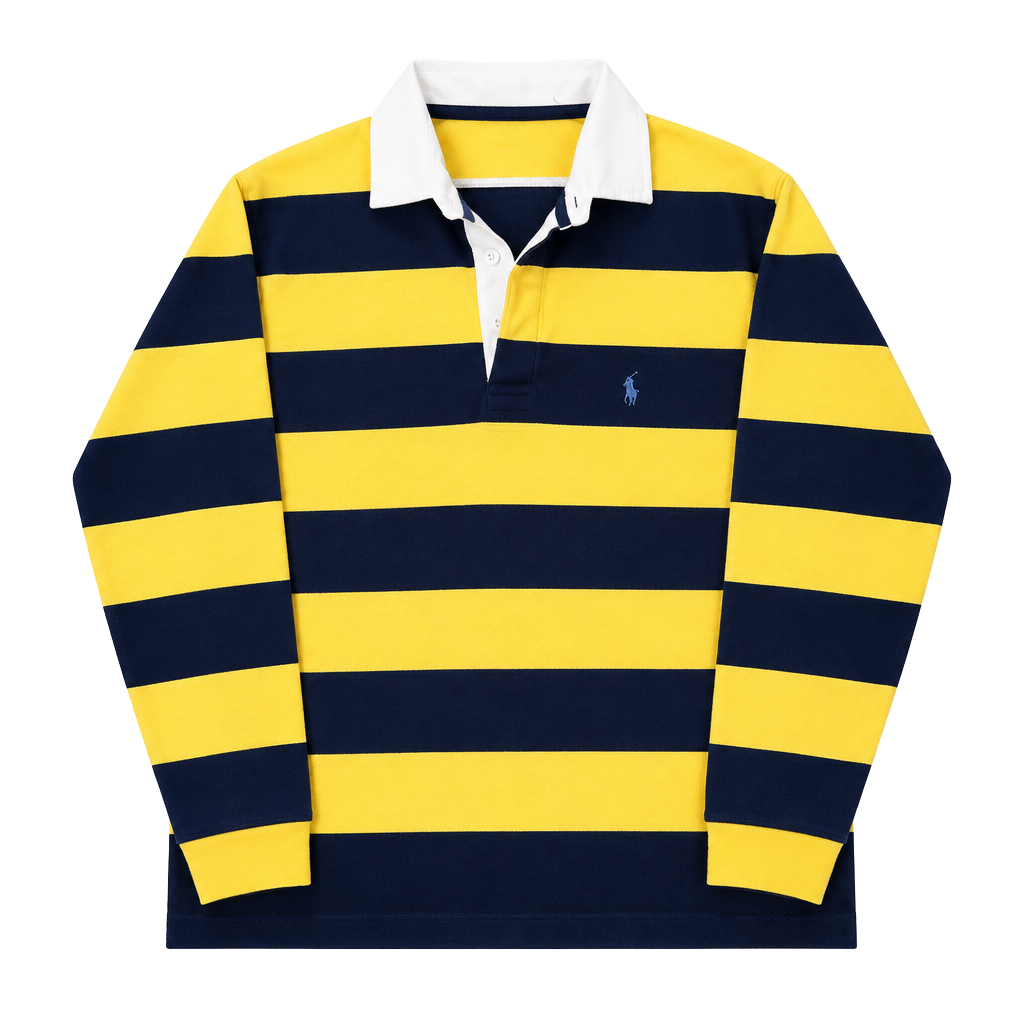 Polo Ralph Lauren Striped Rugby Shirt Yellow Navy size unknown. 1