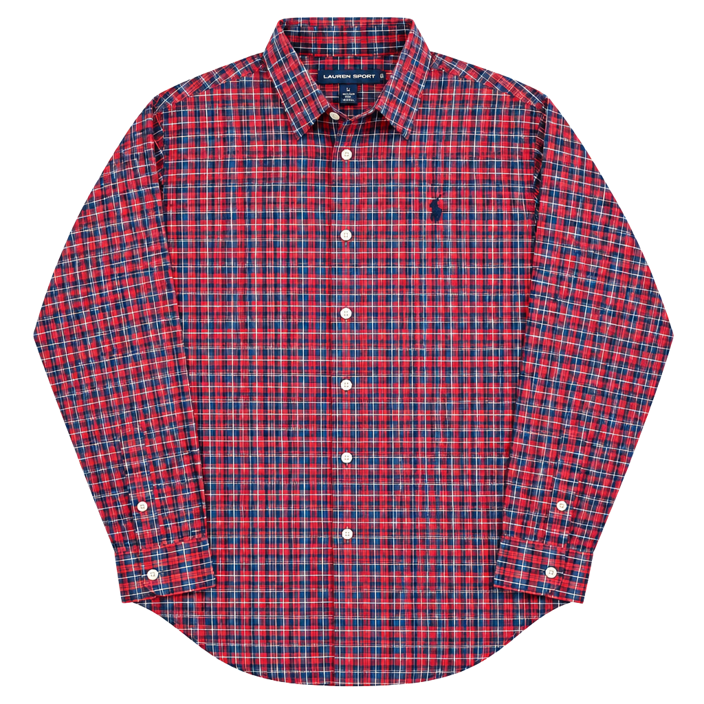 Ralph Lauren Sport Long Sleeve Plaid Button Down Shirt Size 8 Red Blue 1