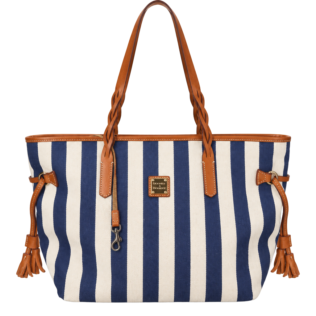 Dooney & Bourke Blue and White Striped Canvas Tote Bag 1